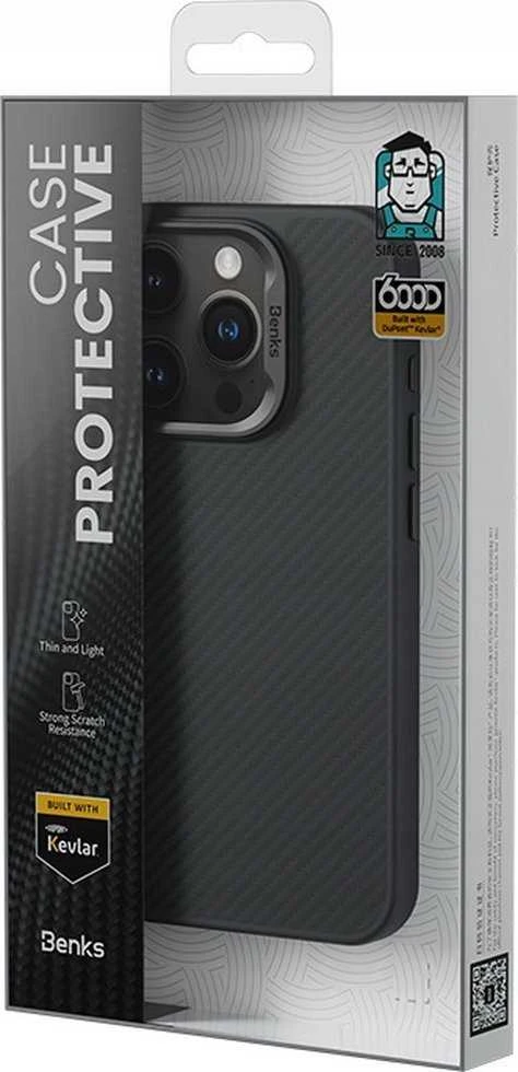 Benks Magnetic Hybrid Armor Pro Kevlar dėklas Metal Frame 600D Apple iPhone 15 Plus juodos spalvos