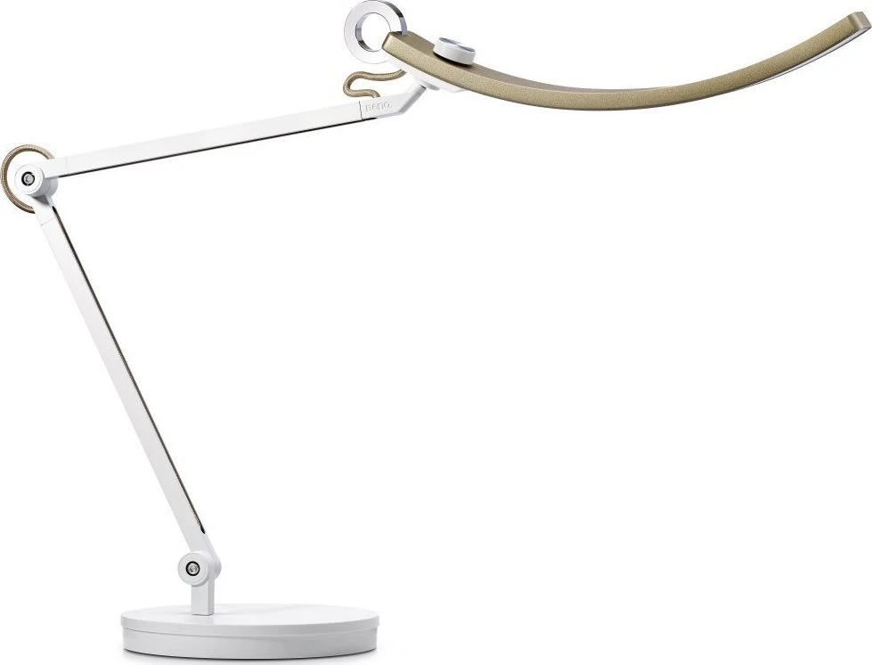 BenQ e-Reading LED stalinė lempa – auksinė, su pasukama svirtimi, automatiniu pritemdymu ir atspalvių reguliavimu, be ekrano akinimo, akių priežiūrai, puikiai tinka dizaineriams, inžinieriams, architektams, skaitymui, biurui.