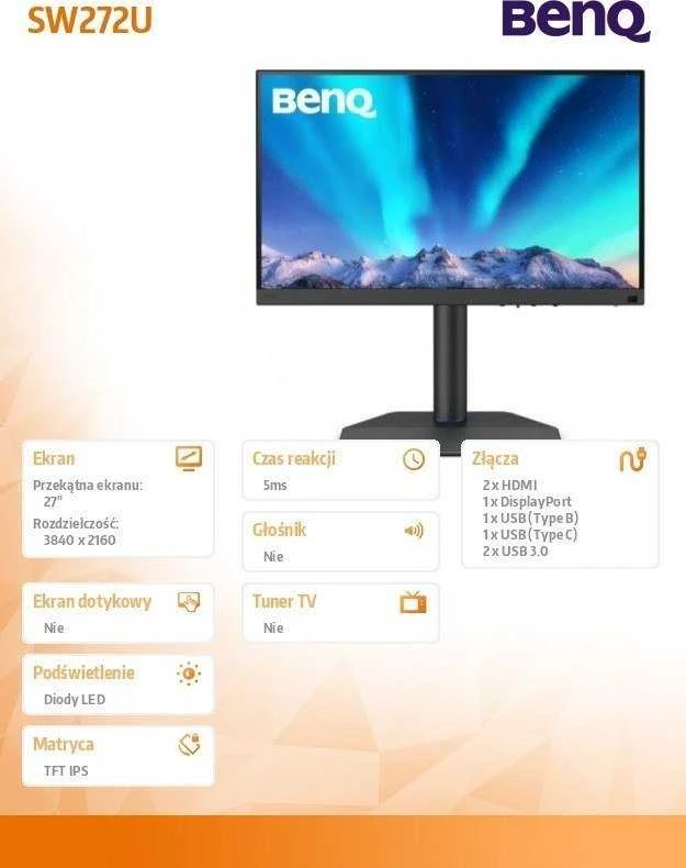 BENQ SW272U 27" 4K UHD IPS HAS HDMI/DP/USB-C PD90W 99% ADOBE RGB PHOTOGRAPHER MONITORIUS