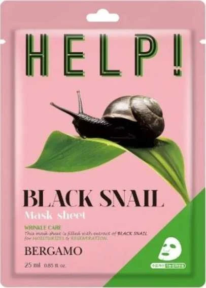 Bergamo Help! lakštinė veido kaukė - Black Snail, 25 ml