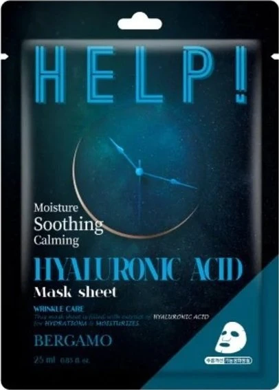 Bergamo Help Lakštinė veido kaukė su hialurono rūgštimi, 25 ml