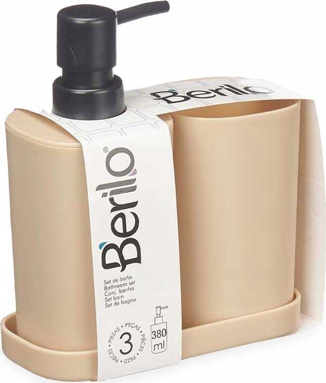 Berilo skysto muilo dozatorius su šepetėlio indeliu ir stovu, plastikinis, 3 vnt.