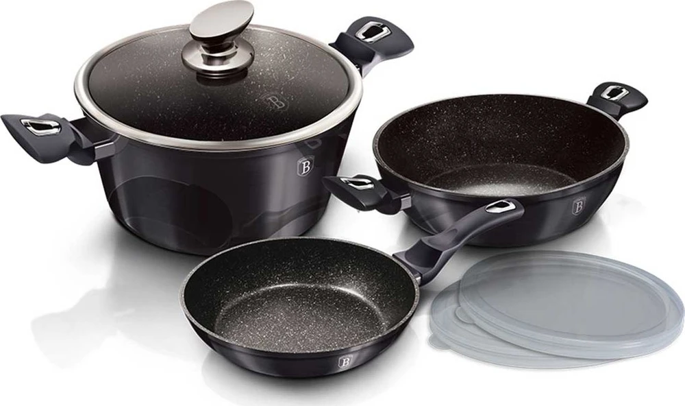 DANGŲ PUODŲ RINKINYS GRANITAS 6 ELEMENTAI BERLINGER HAUS Carbon Pro BH-6905