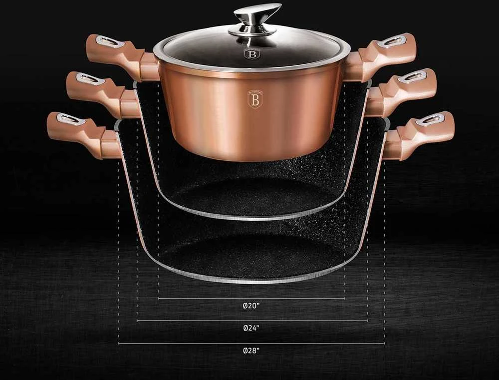 Berlinger Haus Puodų ir keptuvių komplektas, 13 dalių, Berlingerhaus Metallic Line Rose Gold | BH-7058