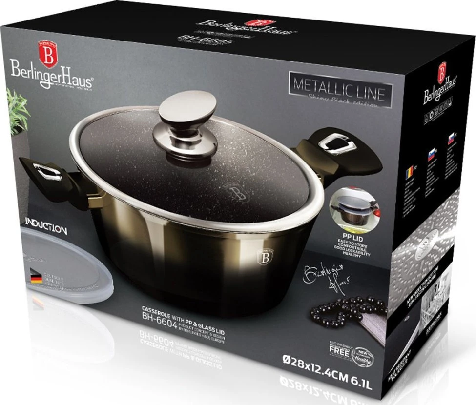 Berlinger Haus granitinis puodas bh-6606, shiny juodas, 28 cm