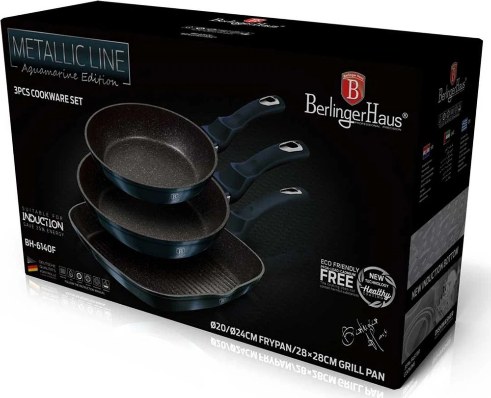3 GRANITINIŲ KETUČIŲ RINKINYS 20/24 / 28CM BERLINGER HAUS METALLIC AQUAMARINE BH-6140