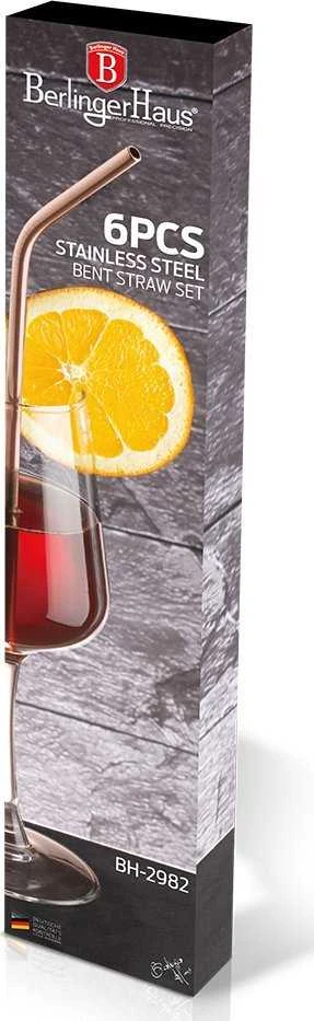 KOMPLET METALOWYCH SŁOMEK DO PICIA 6 ELEMENTÓW BERLINGER HAUS ROSE GOLD BH-2982