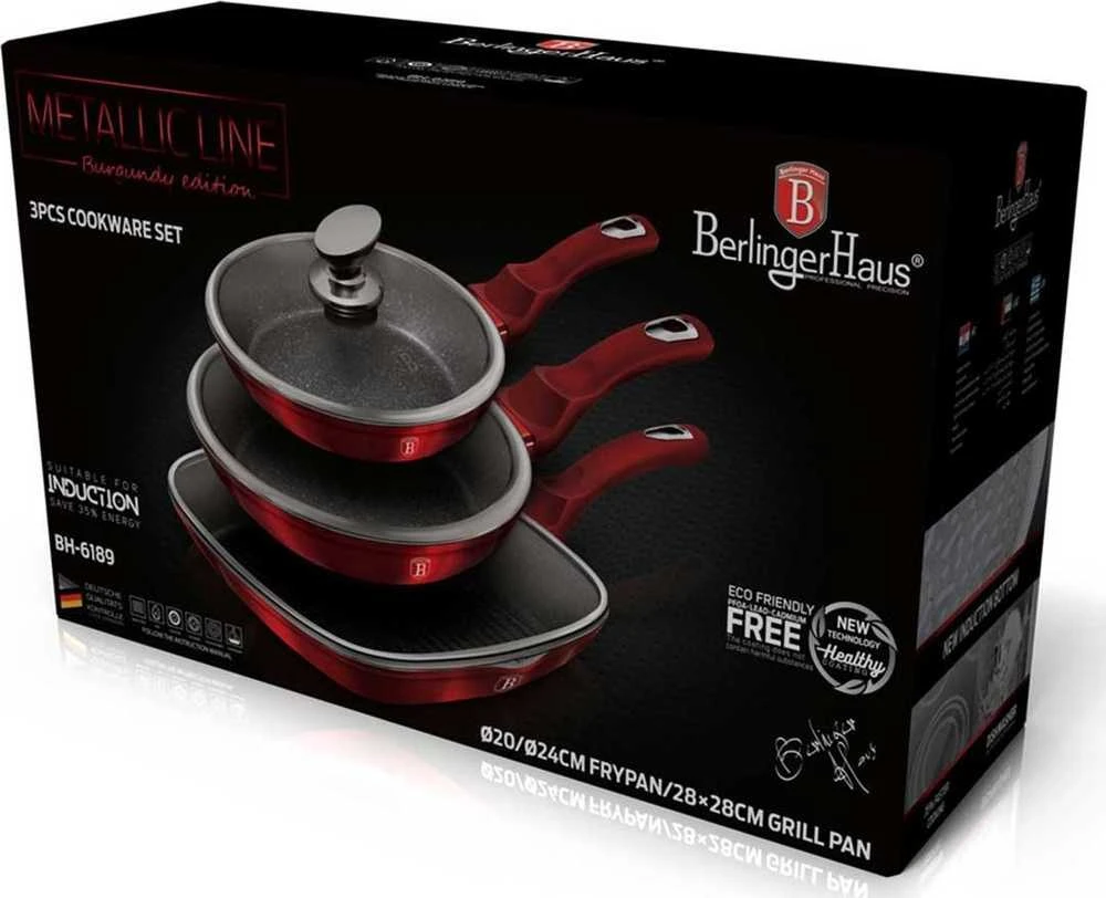 Berlinger Haus keptuvė Metallic Line Burgundy Edition 20 24 28cm rinkinys