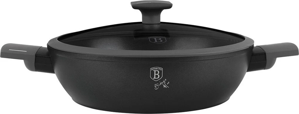 Berlinger Haus PLOKŠČIAS TITANINIS PUODAS SU DANGIU 30cm BERLINGER HAUS BH-8129 ANTRACITAS