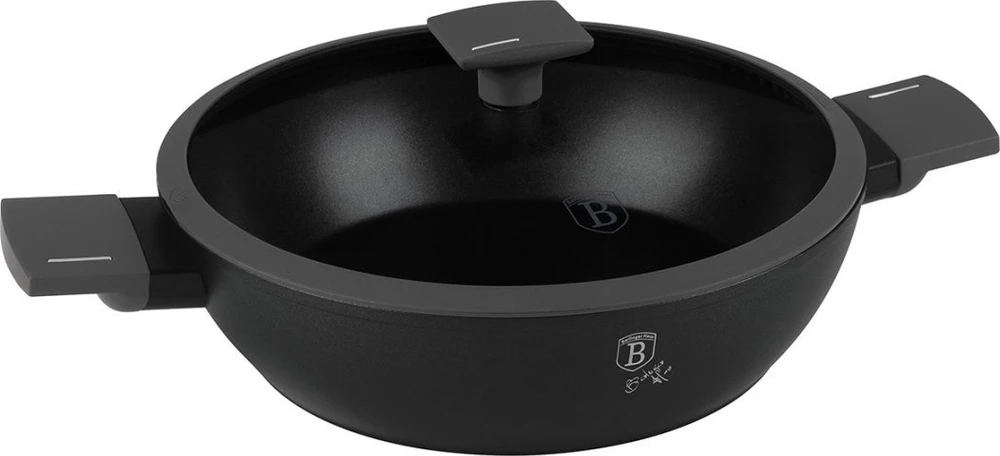 Berlinger Haus PLOKŠČIAS TITANINIS PUODAS SU DANGIU 30cm BERLINGER HAUS BH-8129 ANTRACITAS