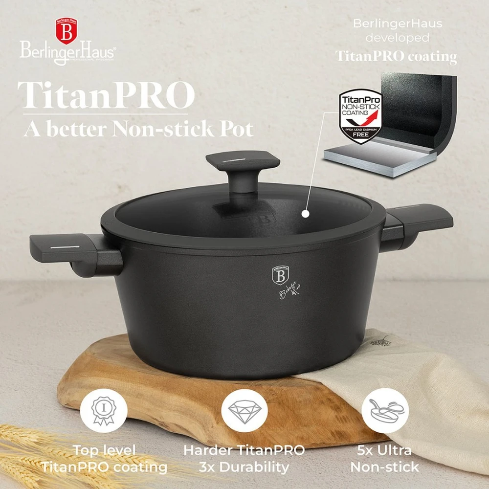 Titano puodas su dangčiu 28 cm, Berlinger Haus, antracitas