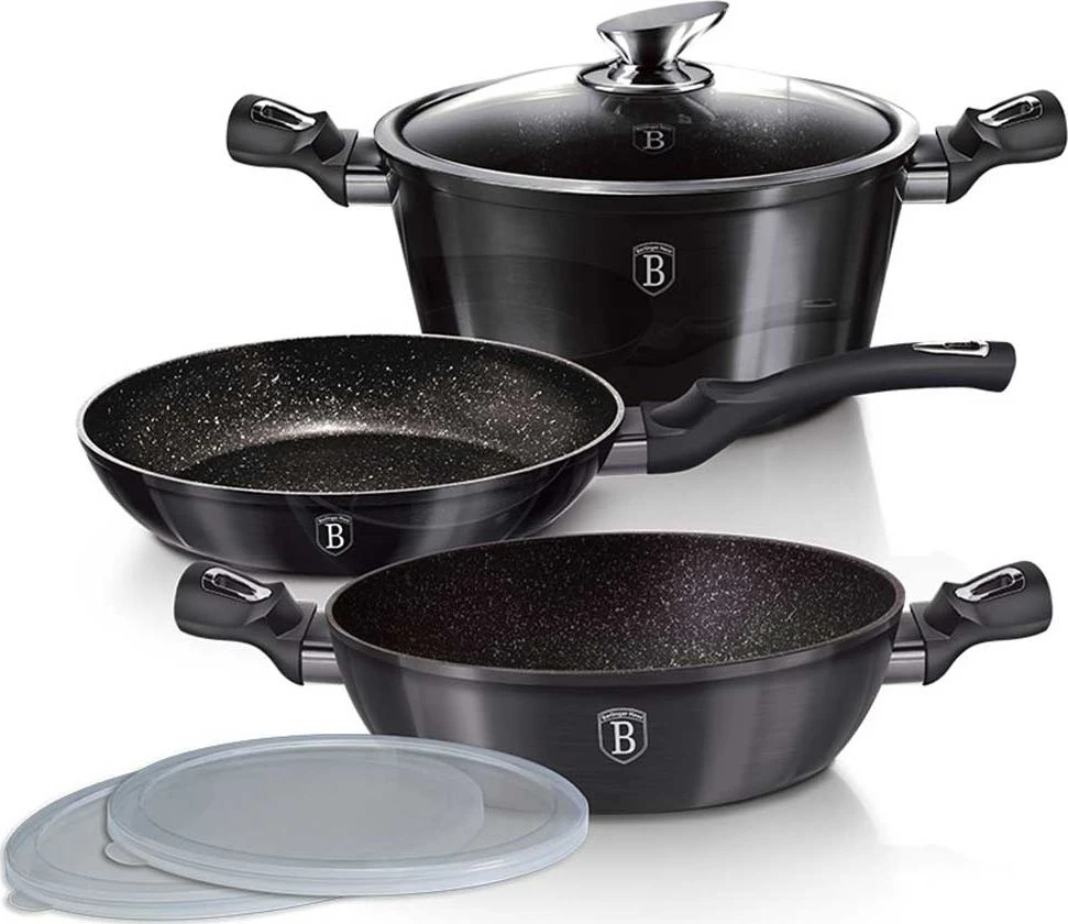 DANGŲ PUODŲ RINKINYS GRANITAS 6 ELEMENTAI BERLINGER HAUS Carbon Pro BH-6905