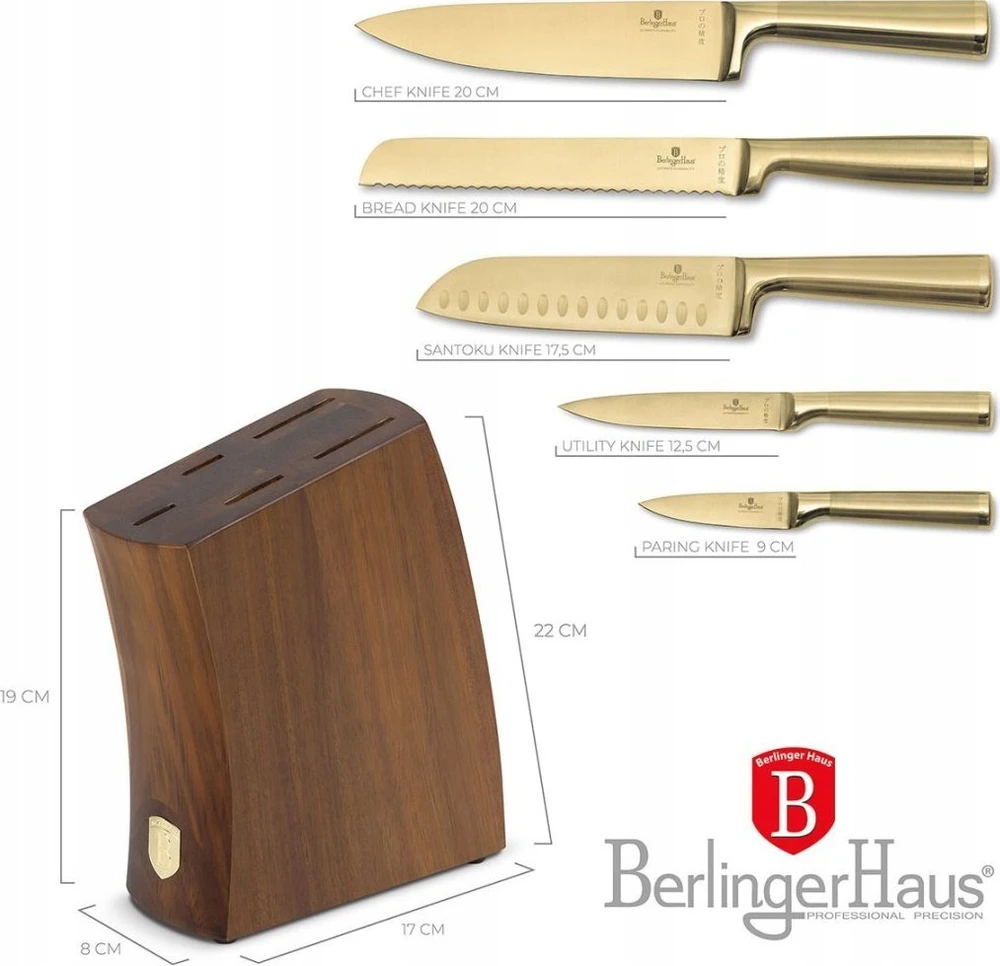 Berlinger Haus Rinkinys NOŻY BERLINGER HAUS BH-3125 LEONARDO W BLOKU AKACJOWYM
