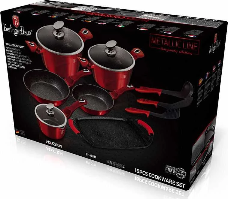 PUODŲ RINKINYS 16 vnt BERLINGER HAUS METALLIC LINE BURGUNDY BH-6781