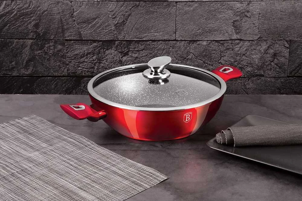 BH-7110 - Plokščias granitinis puodas 30 cm Berlinger Haus Burgundy Line