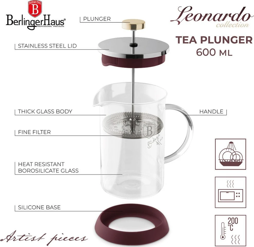 Berlinger Haus ZAPARZACZ TŁOKOWY DO KAWY HERBATY 600ml BH-8584 LEONARDO