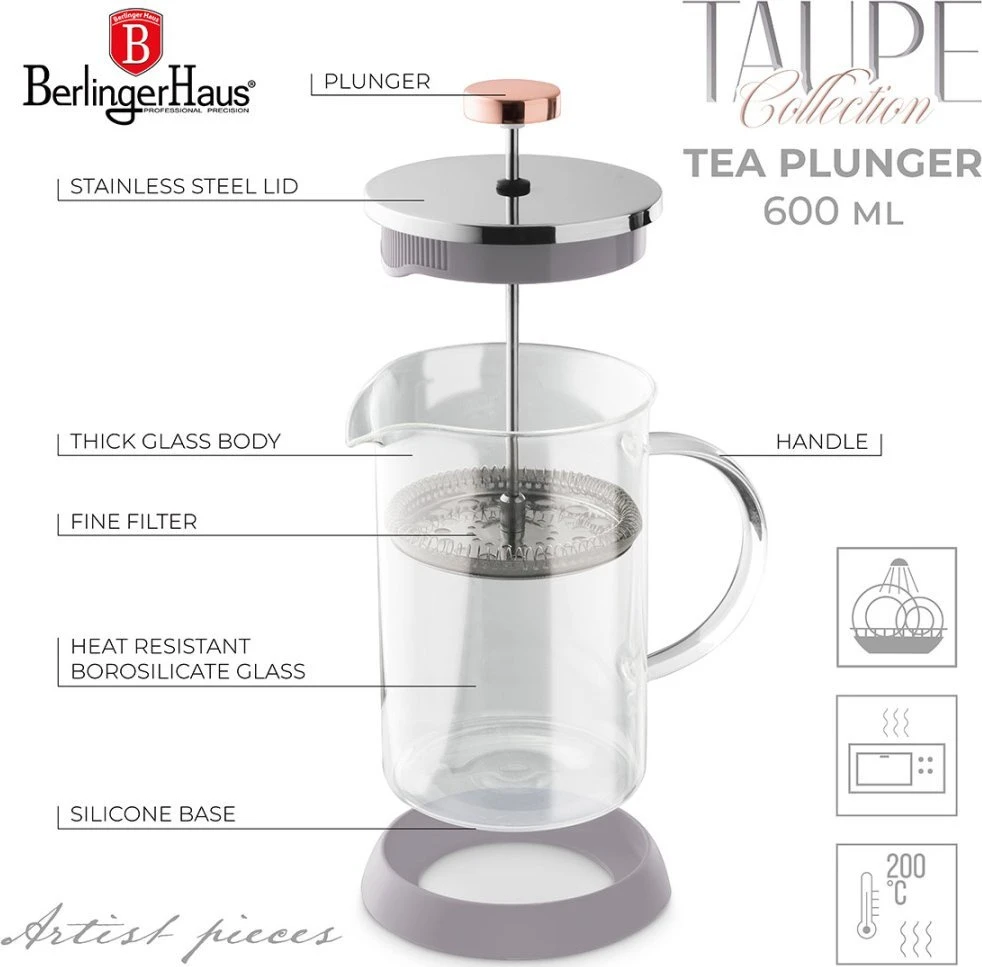 Berlinger Haus ZAPARZACZ TŁOKOWY DO KAWY HERBATY 600ml BH-8588 TAUPE