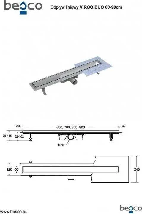 Dušo latakas Besco Virgo Duo, Chrome, 60 cm