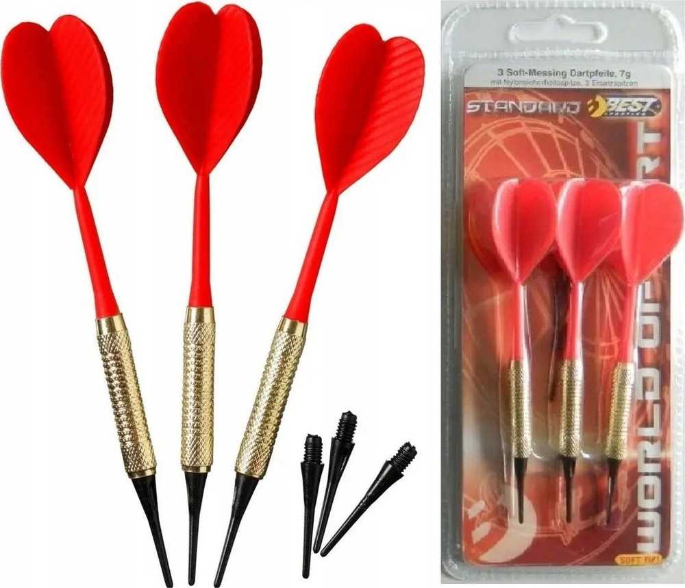 Best Sporting Plastikinės strėlės smiginiui, 3 vnt, saugios, raudonos