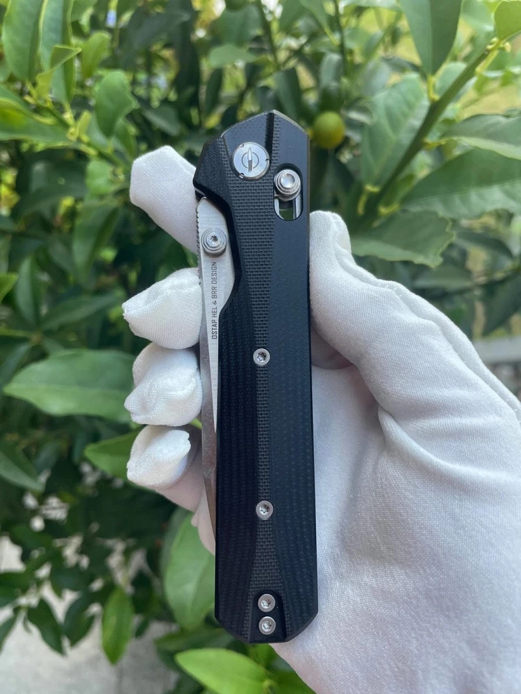 Sulankstomas peilis KNIVESPL The First Sandvik 14C28N, juodas G10, Stonewashed/Satin