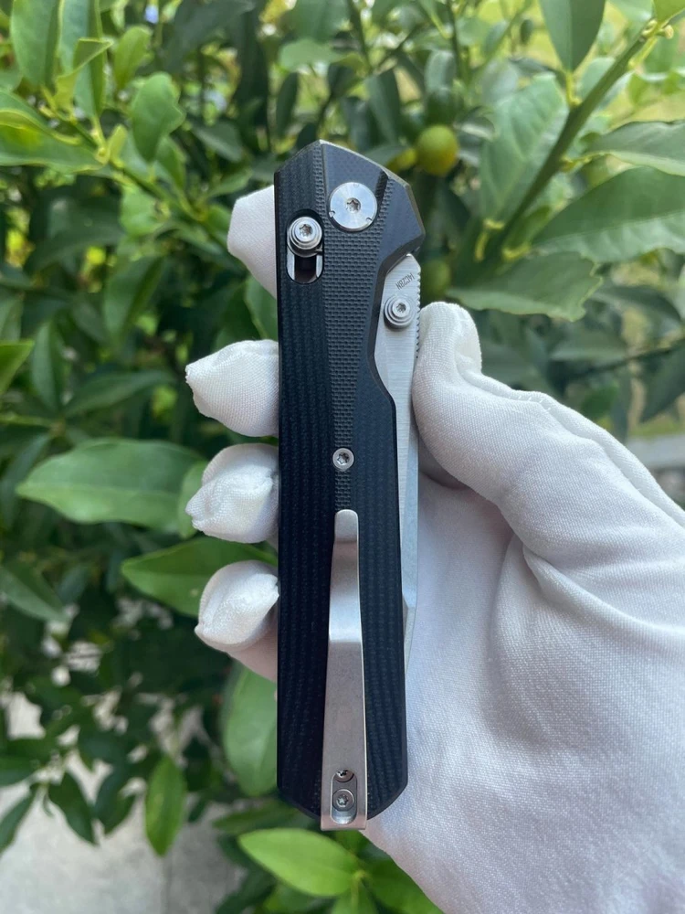 Sulankstomas peilis KNIVESPL The First Sandvik 14C28N, juodas G10, Stonewashed/Satin