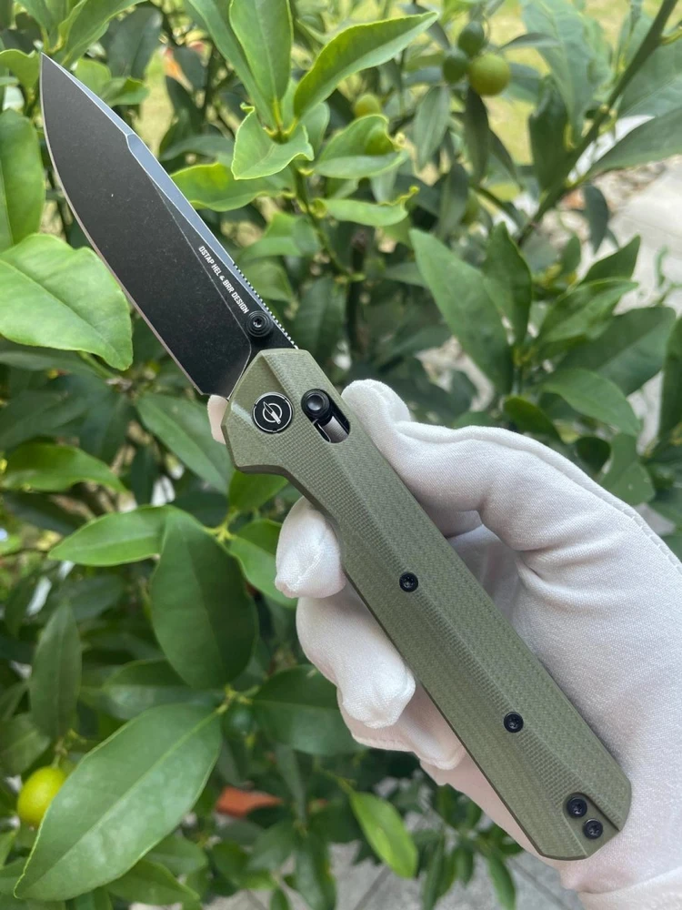 Sulankstomas peilis KNIVESPL The First Sandvik 14C28N, žalias G10, juoda PVD danga