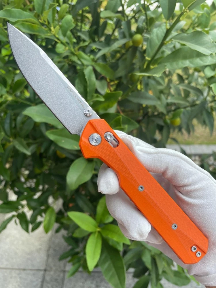 Bestech Knives Sulankstomas peilis KNIVESPL The First Sandvik 14C28N, oranžinė G10, Stonewashed/Satin