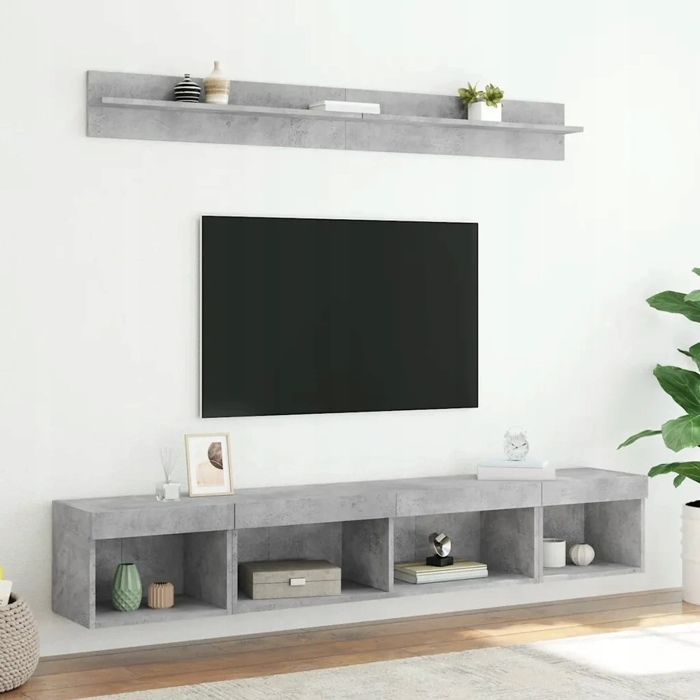TV staliukas Sieninė TV sekcija su LED, 5 dalių, betono, apdirbta mediena