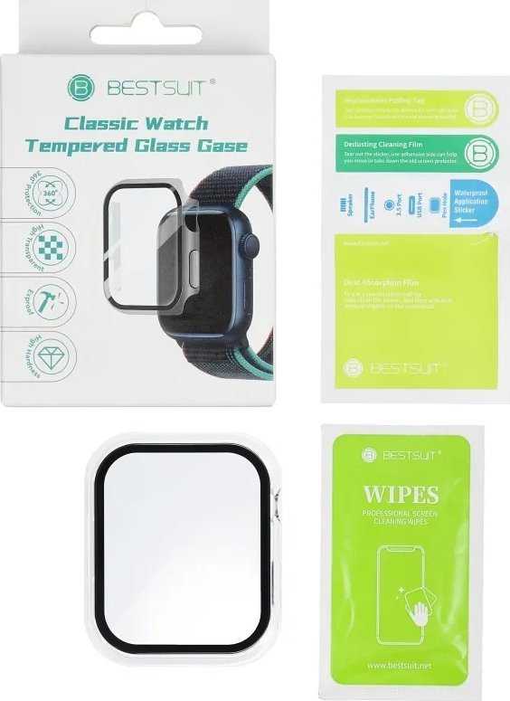 „Bestsuit“ dėklas su hibridiniu stiklu, skirtas „Apple Watch 10“, 42 mm - skaidrus