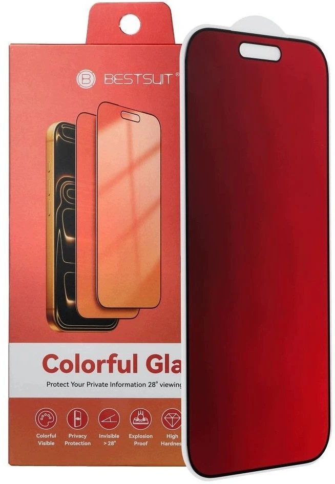 Bestsuit Flexible Hybrid Glass 5D Colorfull Privacy 180, skirta IPHONE 15, rausvos spalvos