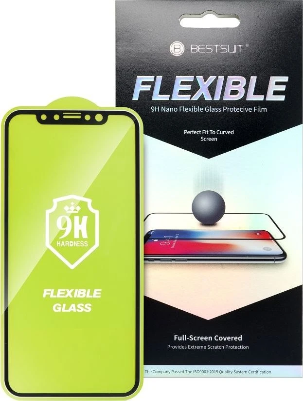 LCD apsauginis stikliukas Bestsuit Flexible Hybrid Glass 5D Apple iPhone 14 Pro Max pritaikytas dėklui juodas