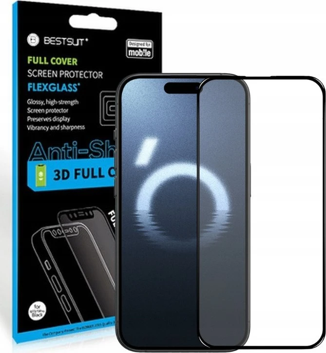 LCD apsauginis stikliukas Bestsuit Flexible Hybrid Glass 5D Apple iPhone 16 Pro Max pritaikytas dėklui juodas