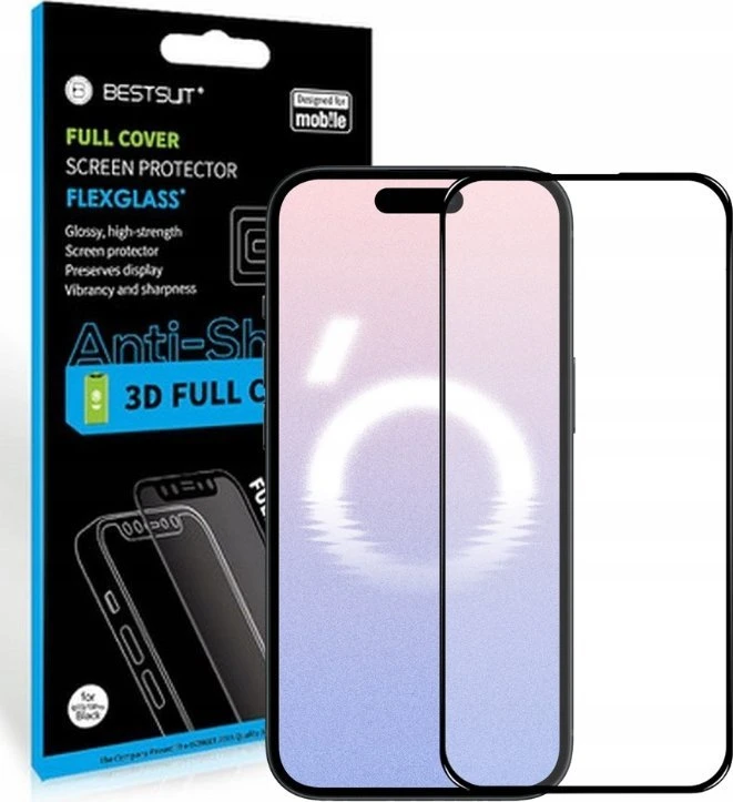 LCD apsauginis stikliukas Bestsuit Flexible Hybrid Glass 5D Apple iPhone 16 pritaikytas dėklui juodas