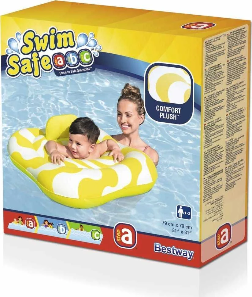 BESTWAY 32298 Plaukimo pamokos sėdynė kvadratinė plaukimo saugesnis komfortas pliušinės geltonos bangos 76x76