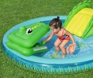 Bestway pripučiama žaidimų aikštelė CROCODILE čiuožykla + purkštuvas + kamuoliukai 53166