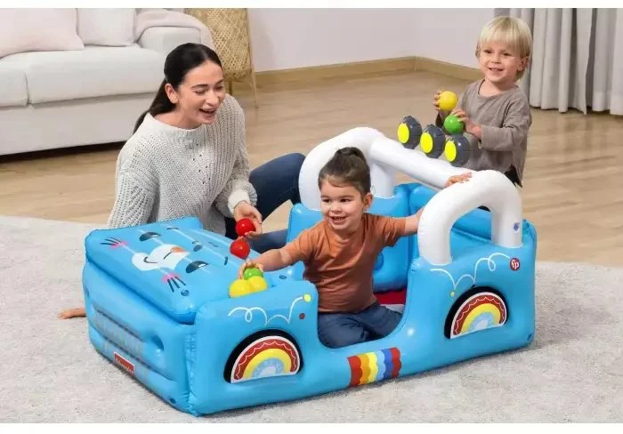 Bestway 93577 „Fisher-Price“ pripučiamas automobilis su kamuoliukais 1,17 m x 76 cm x 61 cm