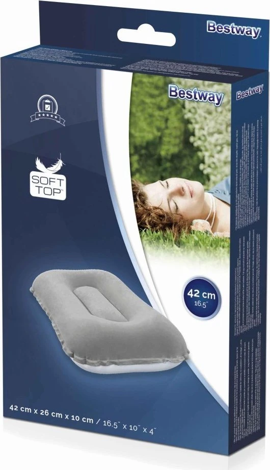 BESTWAY 67121 Kelioninė pripučiama veliūrinė pagalvėlė pilka