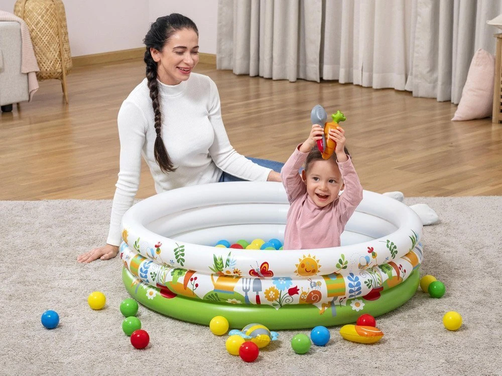 Bestway Sausas baseinas su kamuoliukais GĖLĖ 102x25cm + 50 kamuoliukų ir žaislų 52466