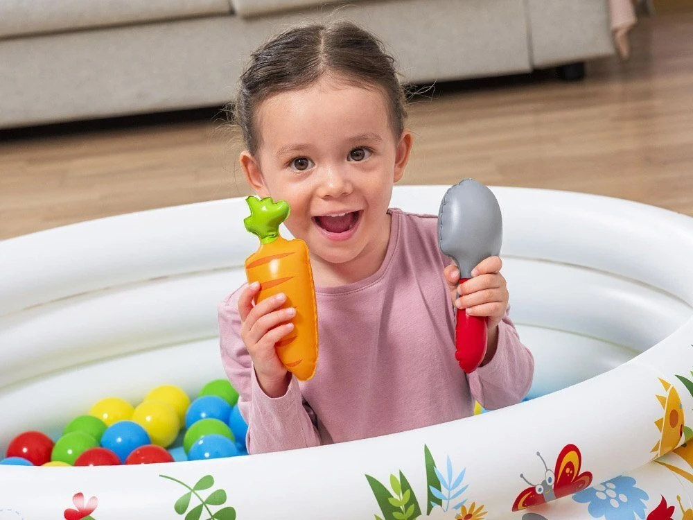 Bestway Sausas baseinas su kamuoliukais GĖLĖ 102x25cm + 50 kamuoliukų ir žaislų 52466