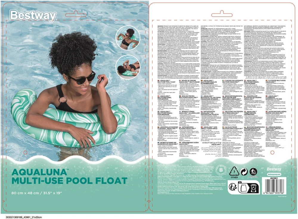 Inflatable float Bestway AQUALUNA. mėlynas. 80 x 48 cm