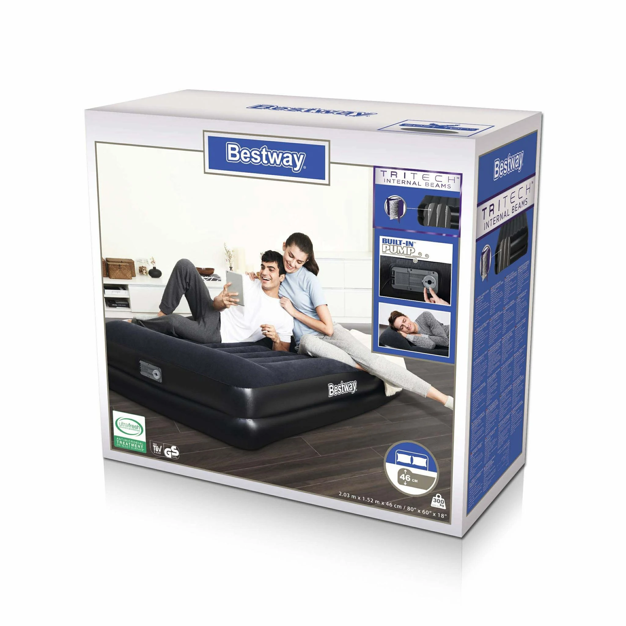 Bestway® Tritech Airbed Queen pripučiamas čiužinys su integruotu AC siurbliu 203x152x46 cm