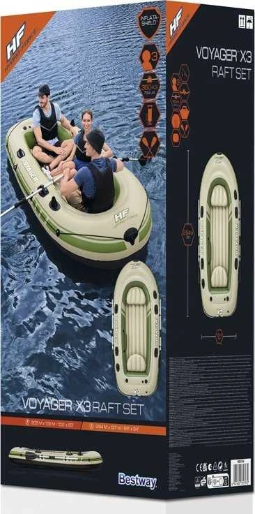 Bestway pripučiamas pontonas + irklai 294 x 137 cm Voyager X3 plaustų rinkinys 65164