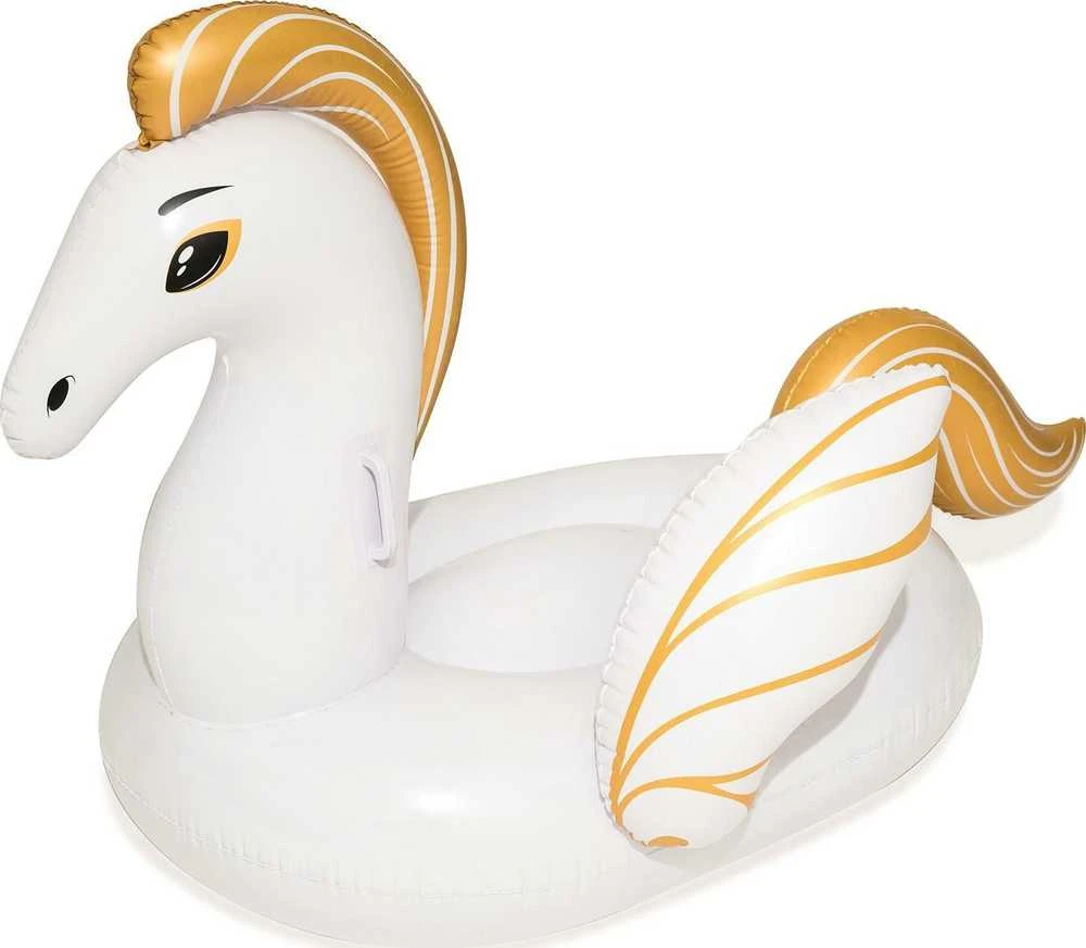 Bestway Pripučiamas plaukiojimo plaustas PEGASUS, 62.5" x 43"/1.59m x 1.09m, baltos/auksinės spalvos