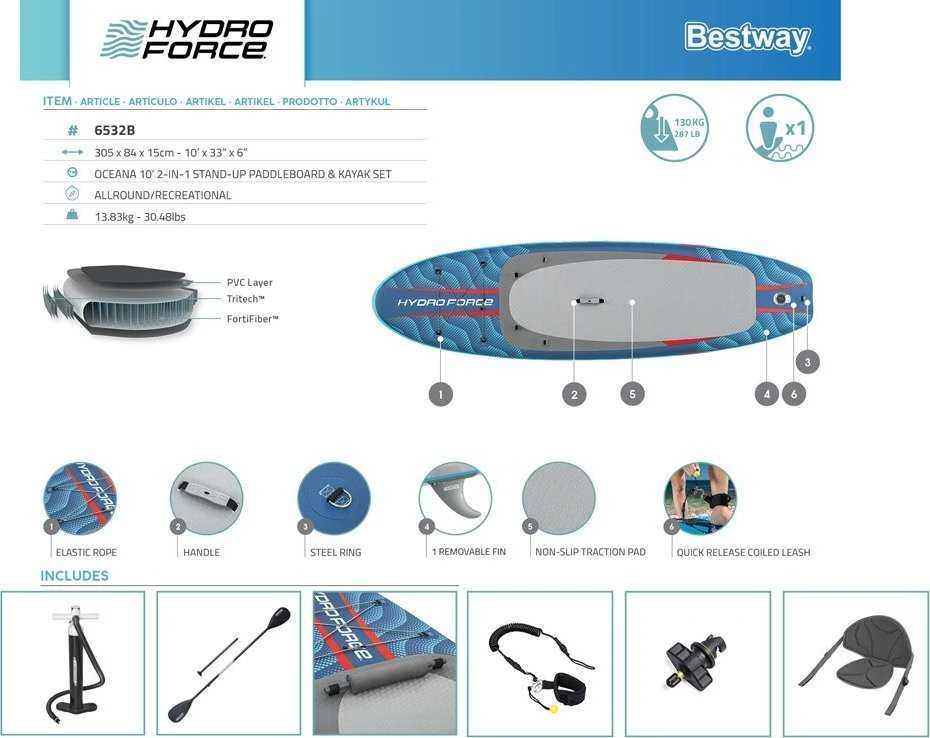 Bestway Hydro-Force 2in1 SUP lenta su atlošo komplektu 305cmx84cmx15cm 6532B