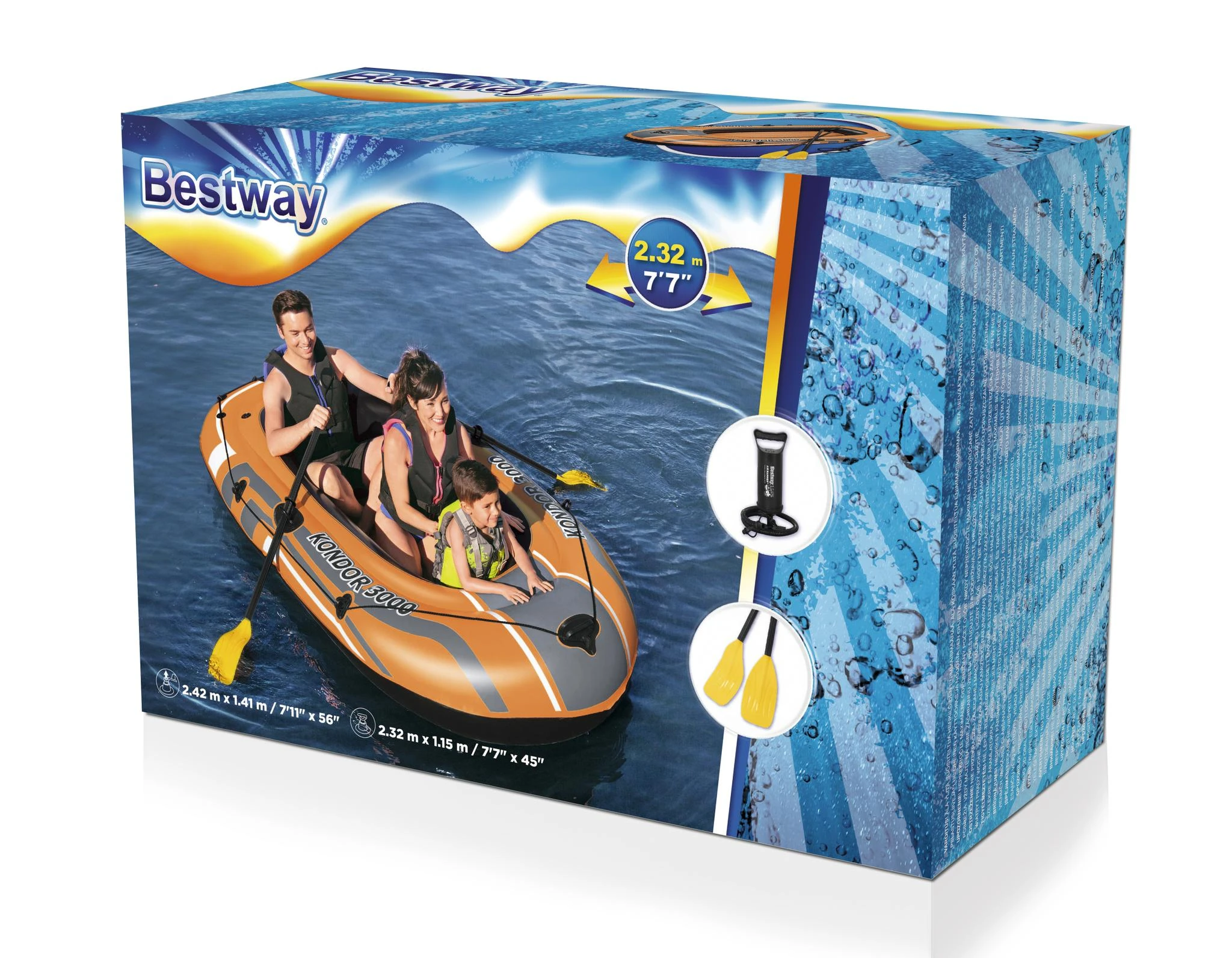 Bestway® pripučiama valtis skirta 2 suaugusiems ir vaikui Kondor 3000 rinkinys, 232 x 115 x 36 cm