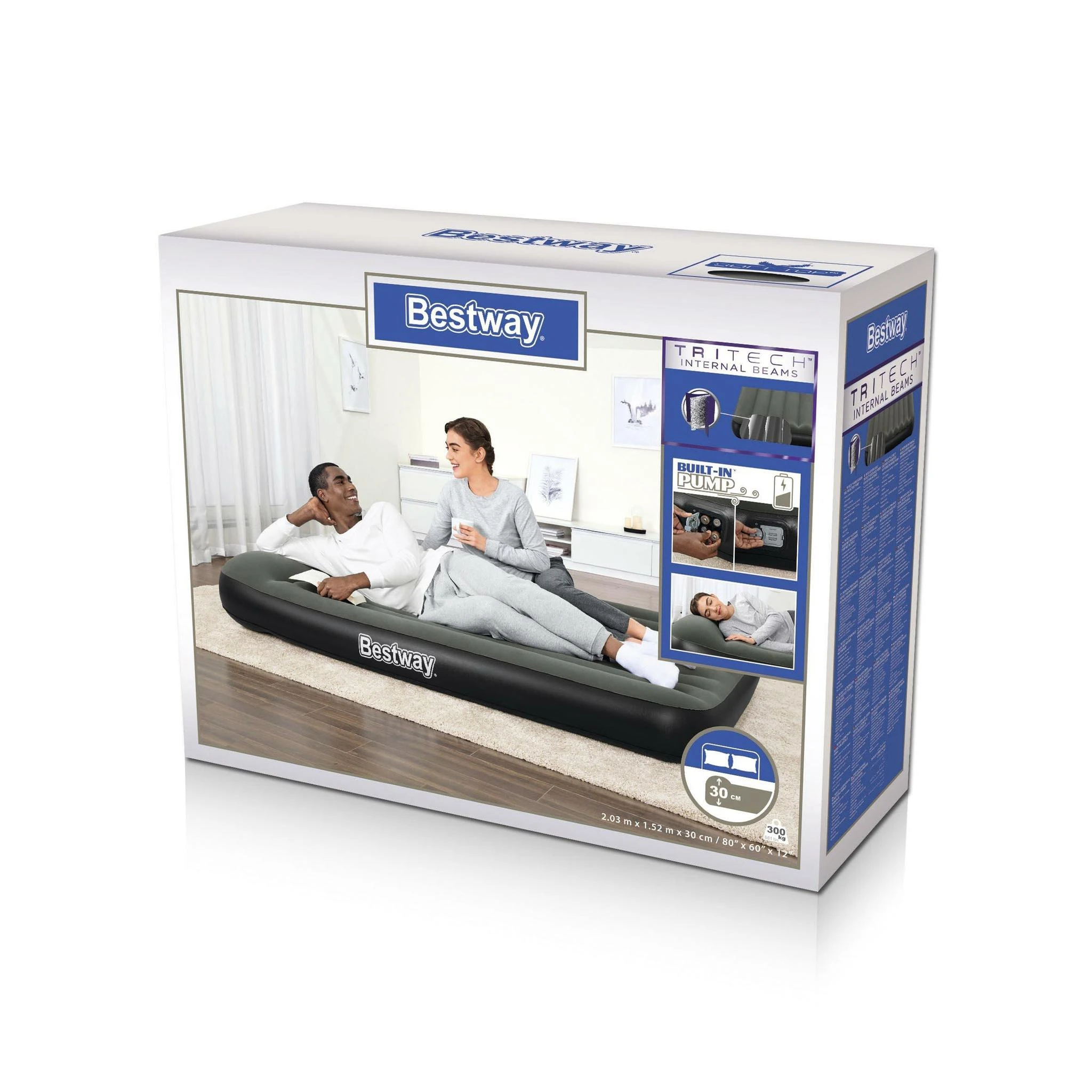 Bestway Pripučiamas čiužinys Tritech Airbed Queen su integruota pompa 67930 2.03m x 1.52m x 30cm