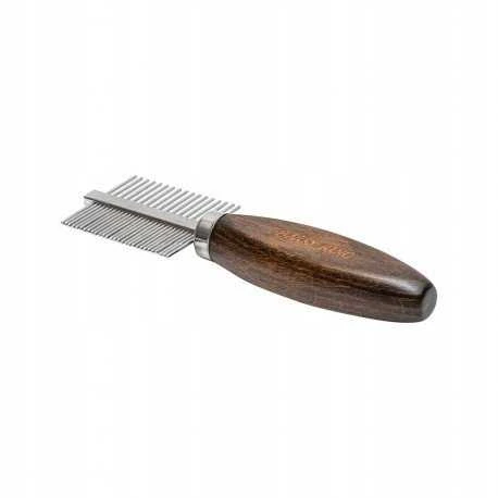 Beta Tools Išskirtinė dvipusė gyvūnų šukutė su metaline galvute, buko medienos, matmenys 3,8x12,6 cm