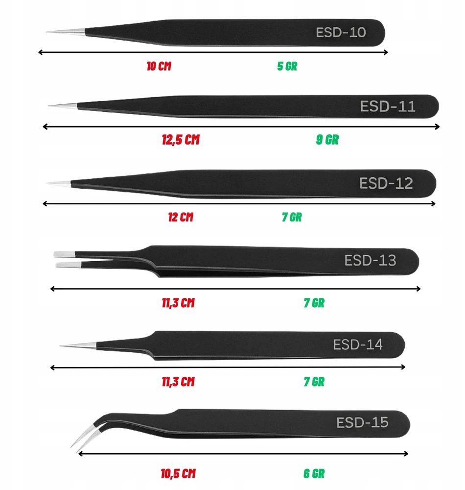 Beta Tools Albe ANTISTATINIAI PINCETAI 12-14mm NERŪDIJANTIS PLIENAS rink. 6vnt.
