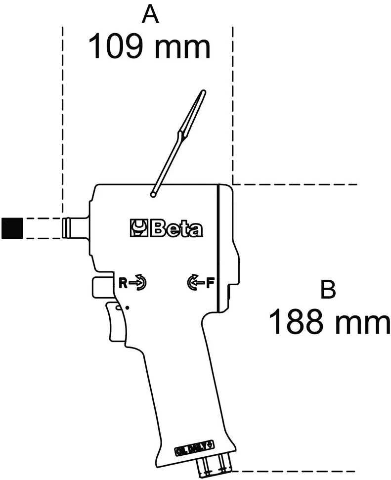 Beta Tools BETA pneumatinis Smūginis veržliasukis 1/2" 770Nm /1927XM 122 l/min.