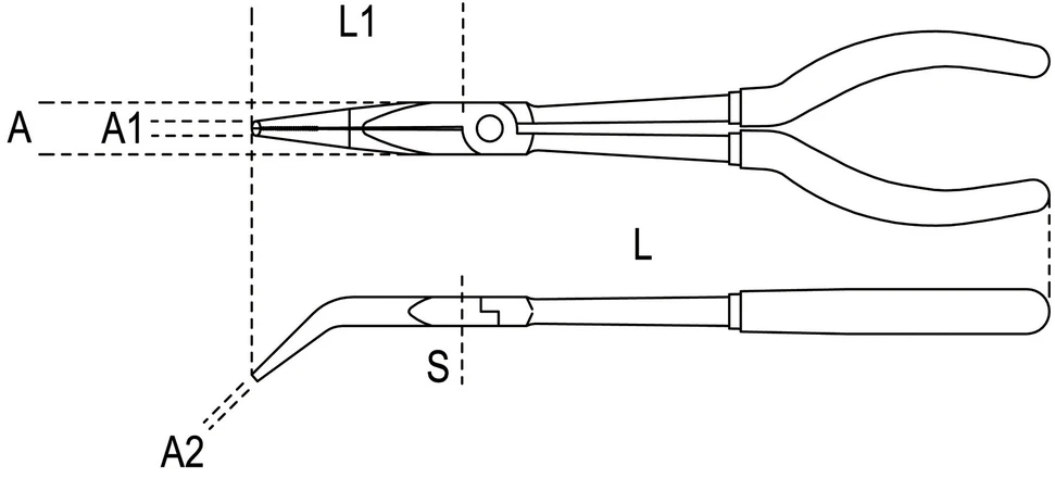 „Beta Tools“ ilgos, lenktos, pusapvalės replės, 273 mm, PVC dengtos rankenos (010090009)